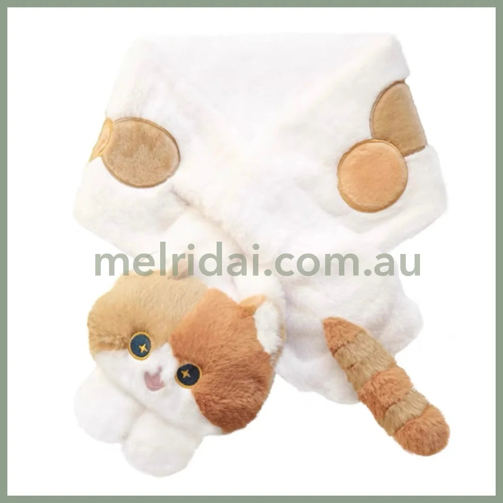 Mewji♡ Fluffy Mascot Scarf 90*13Cm 妙吉猫 猫咪造型 软软茸茸可爱围巾 Wh 三花猫