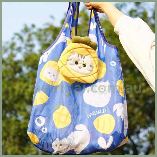 Mewji Foldable Eco Bag & Keychain Cat (Pineapple)