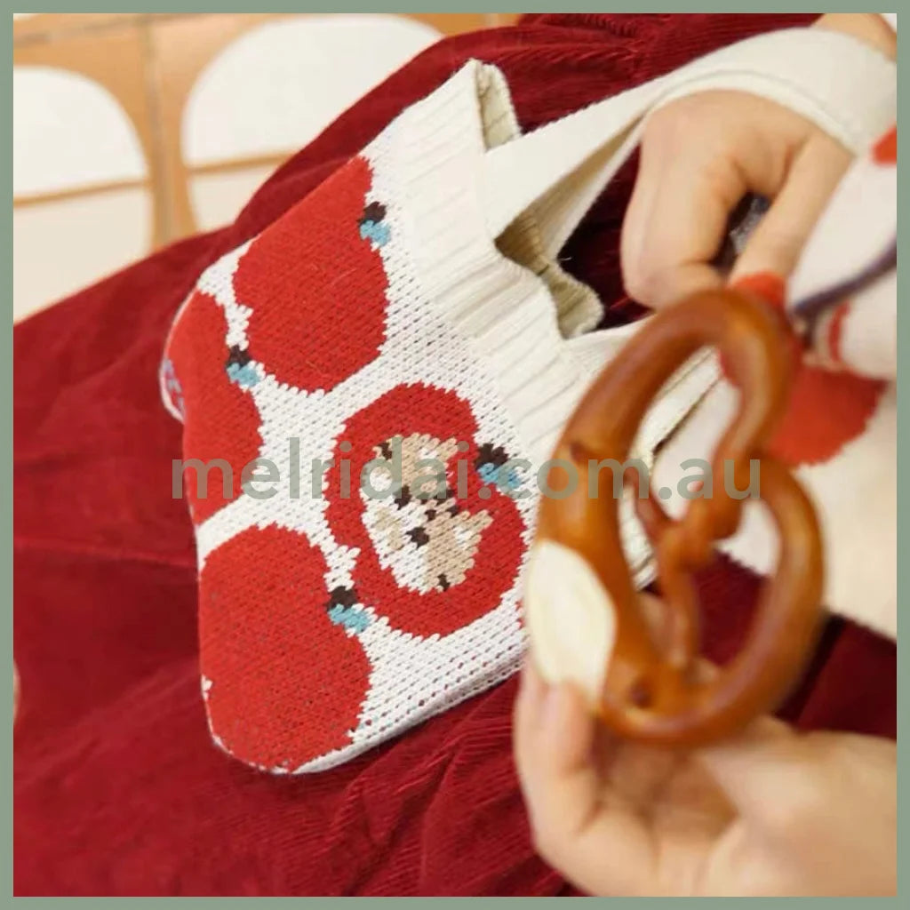 Mewji♡ Knitted Tote Bag Cat S (Apple) 妙吉猫 日系少女 复古苹果 迷你针织手提包/小包