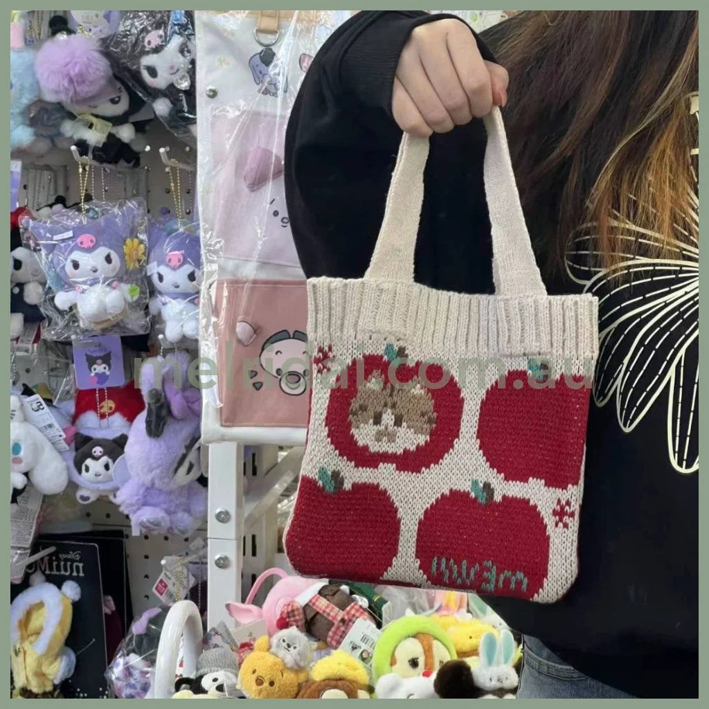 Mewji♡ Knitted Tote Bag Cat S (Apple) 妙吉猫 日系少女 复古苹果 迷你针织手提包/小包