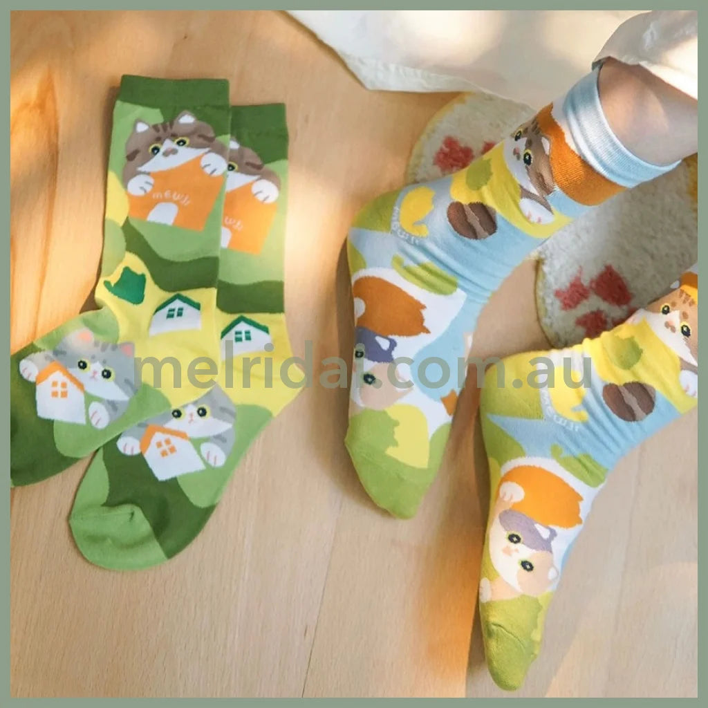 Mewji Socks Set 3 Pieces (Cat Island) Free Size 23-26Cm