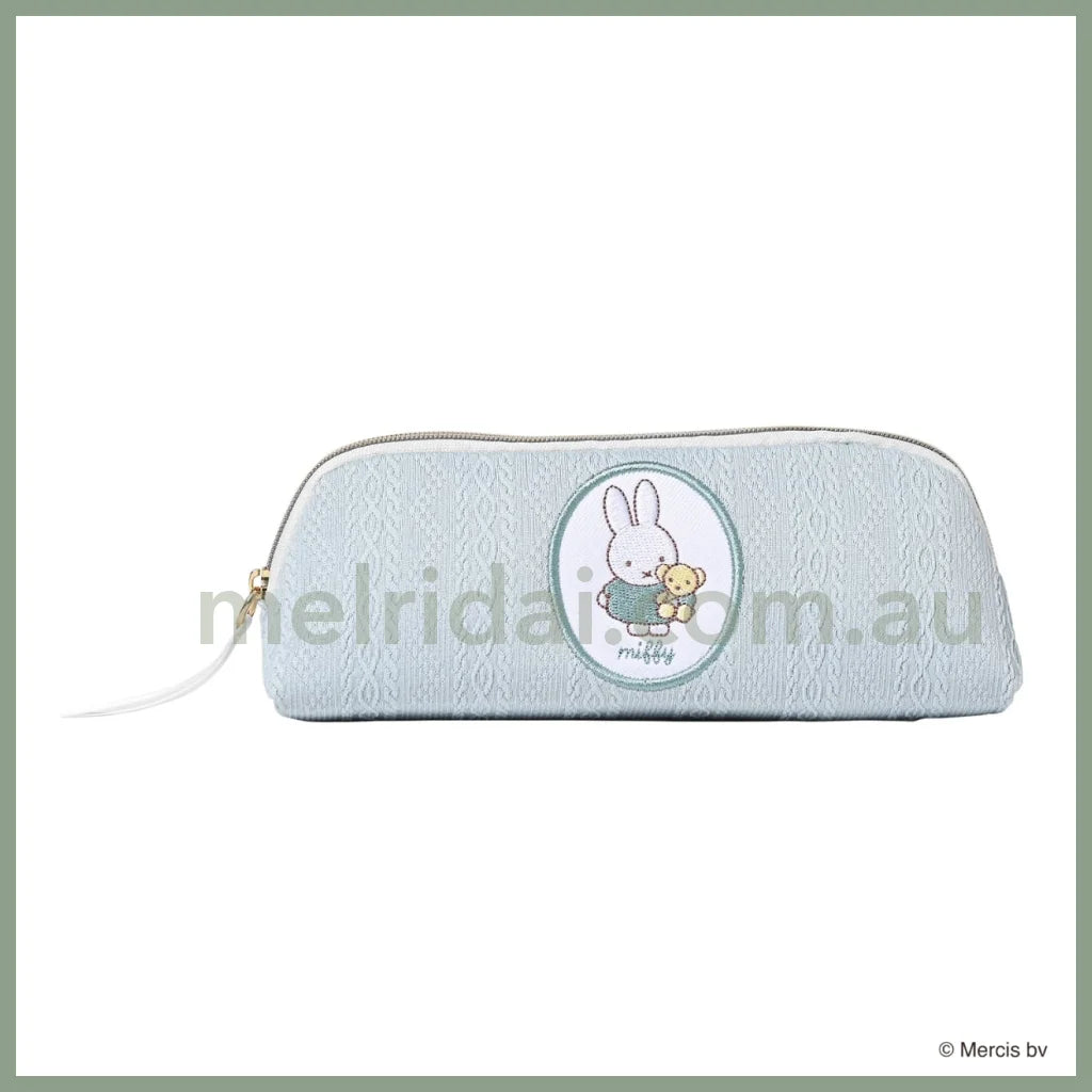 Miffy | Pencil Case 19.5Cm × 7.5Cm 5Cm 米菲 针织纹 刺绣图案 拉链笔袋/文具袋 Blue
