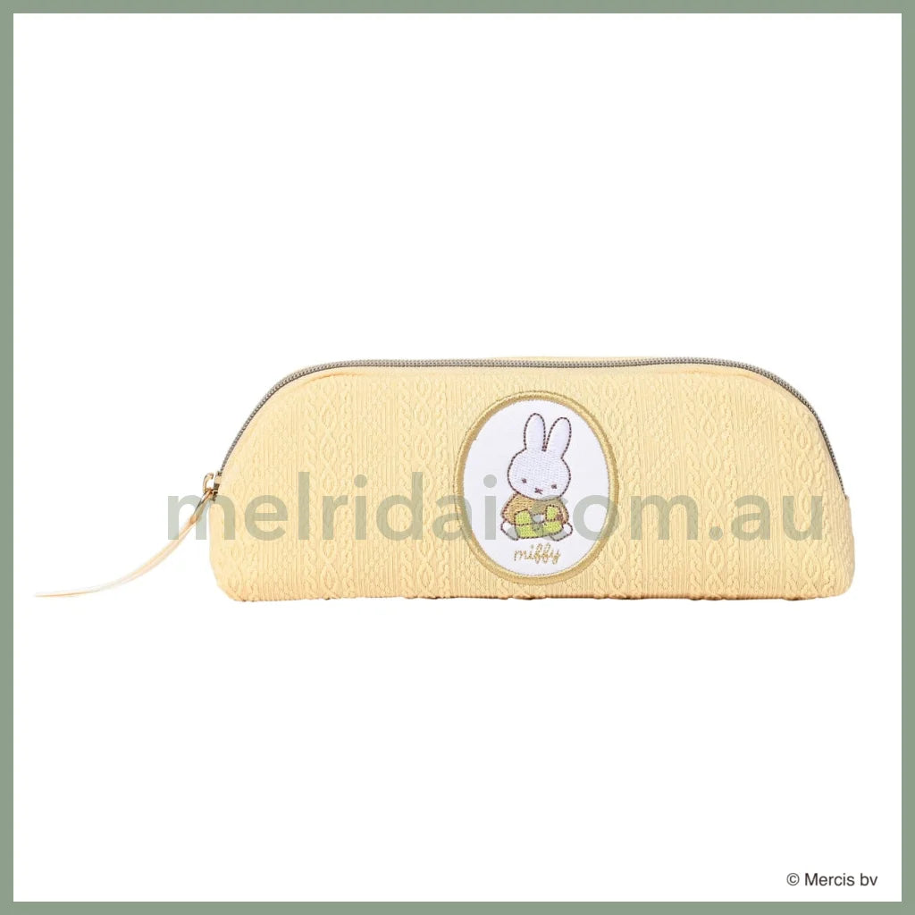 Miffy | Pencil Case 19.5Cm × 7.5Cm 5Cm 米菲 针织纹 刺绣图案 拉链笔袋/文具袋 Yellow