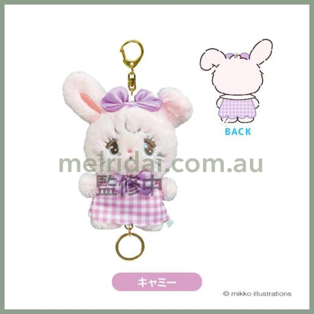 Mikko Illustrations | Mofumofu Fluffy Plush Keychain with Reel H155×W130×D65mm (Cammy Ribbon)