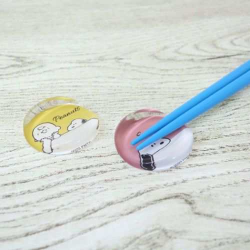 Peanuts | Snoopy Glass Chopsticks Rest Set Of 2 Yellow+Pink