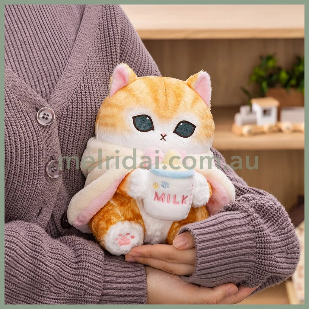 MOFUSAND | Baby Bear Cat Bottle Milk Plush Toy Plush Doll 215×190×215mm (Fluffy Poncho Hoodie)