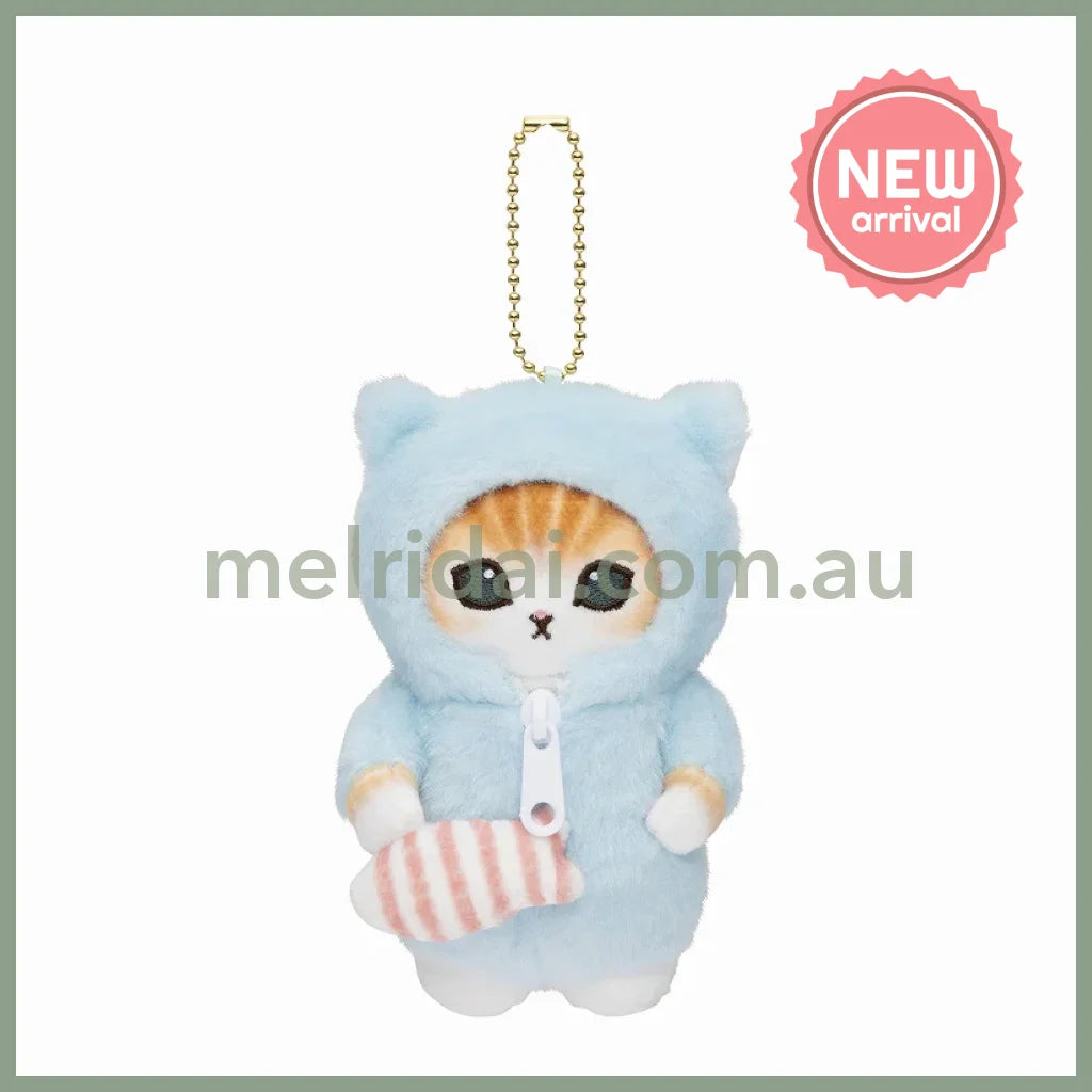 MOFUSAND | Costume Mascot Holder Plush Keychain H125×W100×D100mm (Blue Cat Pajamas)