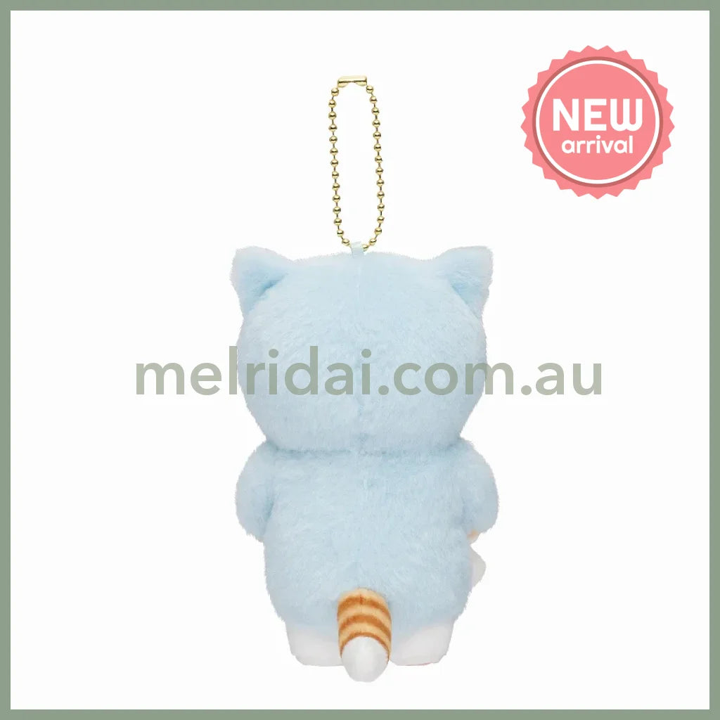 MOFUSAND | Costume Mascot Holder Plush Keychain H125×W100×D100mm (Blue Cat Pajamas)
