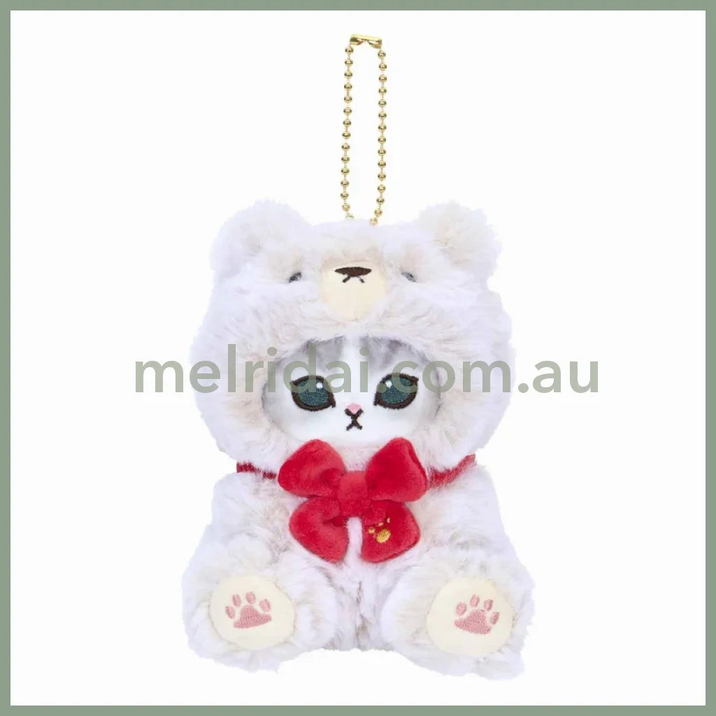 MOFUSAND | Exhibition Mascot Holder Plush Keychain 130×85×90mm (Teddy Bear Nyan White)