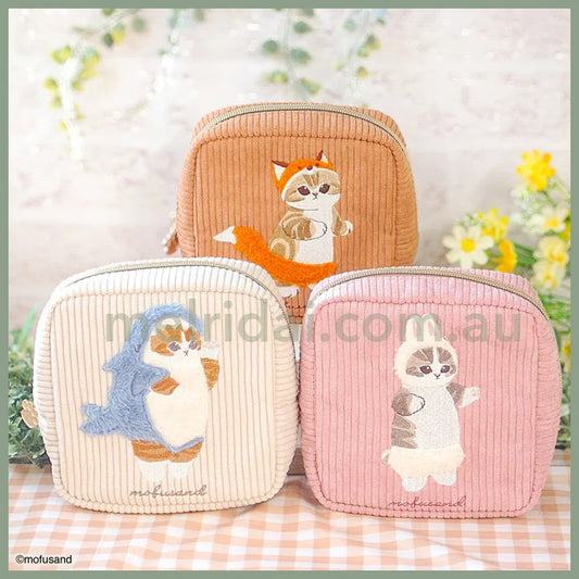Mofusand | Fluffy Embroidered Cosmetic Pouch H140×W140×D60Mm 猫福 毛绒刺绣 化妆包/收纳包 猫爪拉链