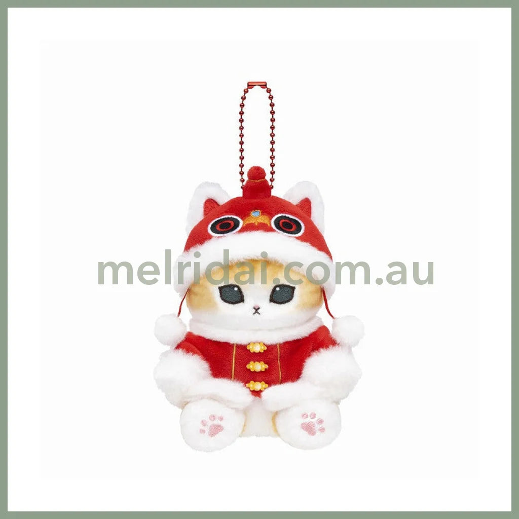 Mofusand | Mascot Holder Plush Keychain Chinese Clothes W100 X H140 D100 Mm (Nyan Red Hat)