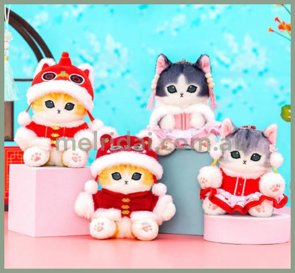 Mofusand | Mascot Holder Plush Keychain Chinese Clothes W100 X H140 D100 Mm (Nyan Red Hat Deep)
