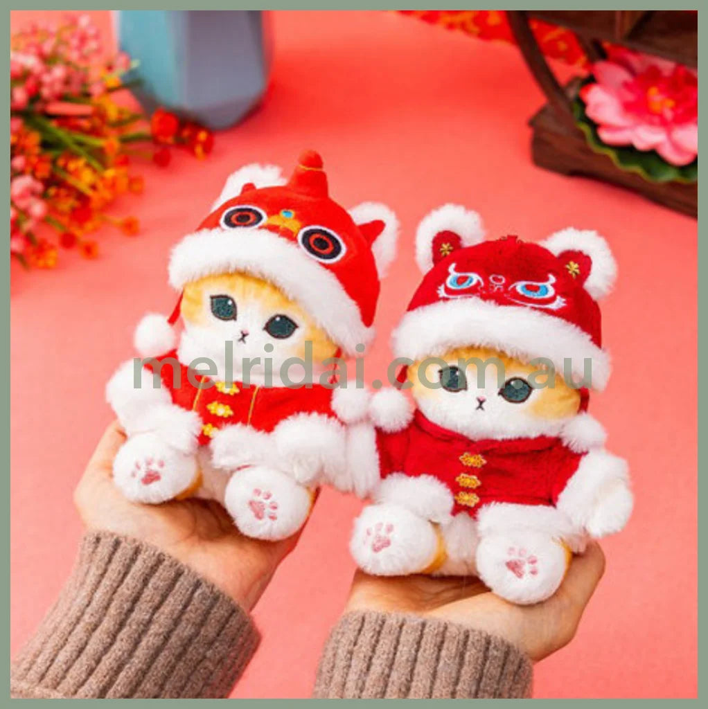 Mofusand | Mascot Holder Plush Keychain Chinese Clothes W100 X H140 D100 Mm (Nyan Red Hat Deep)