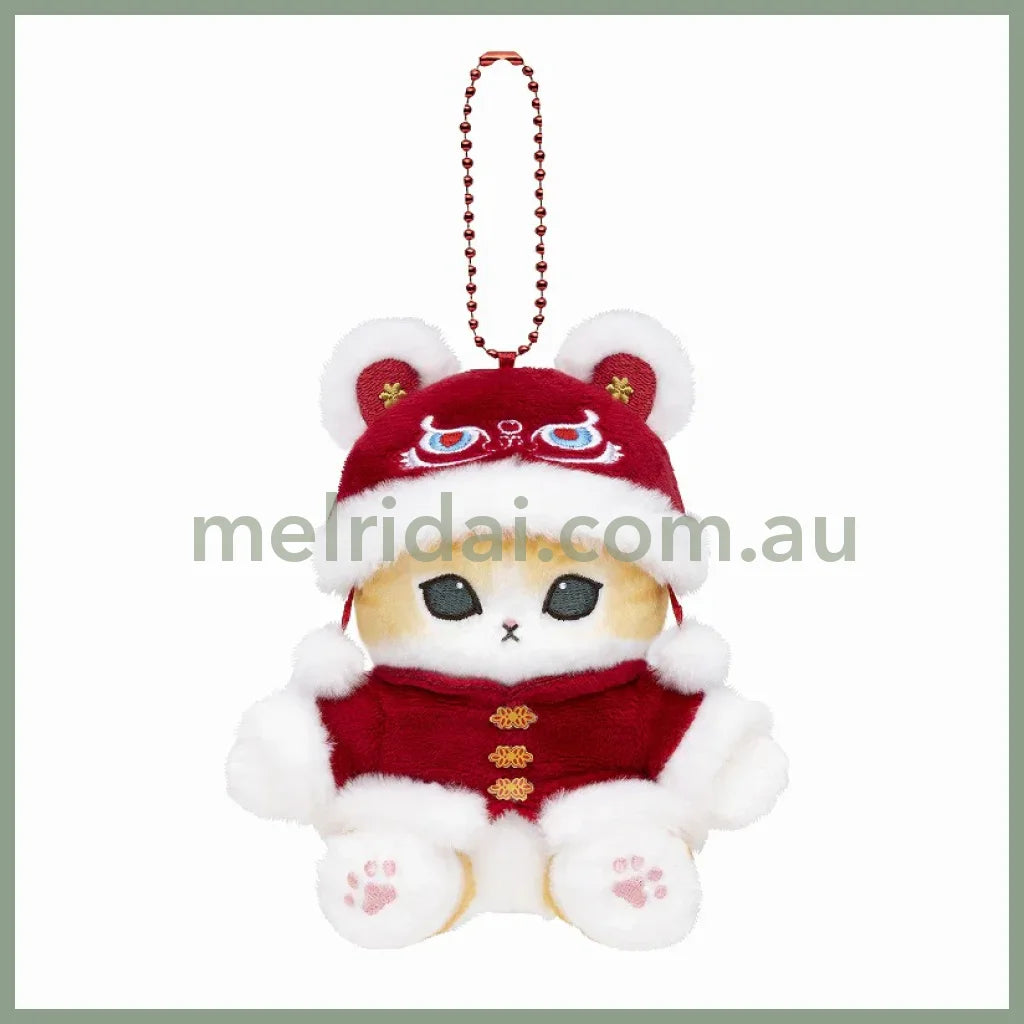 Mofusand | Mascot Holder Plush Keychain Chinese Clothes W100 X H140 D100 Mm (Nyan Red Hat Deep)