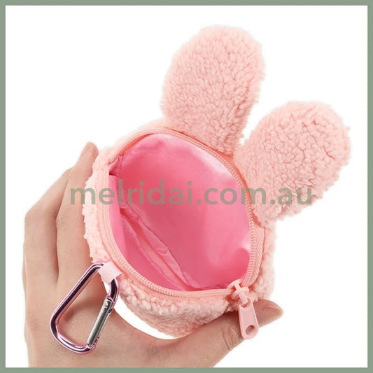Monchhichi | Bunny Plush Zipper Mini Pouch Keychain Key Holder H14×W10.5×D2.5cm (Pink)