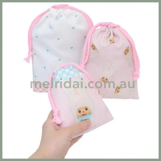 Monchhichi | Drawstring Bag Set of 3 (Chimutan Gingham Pink)