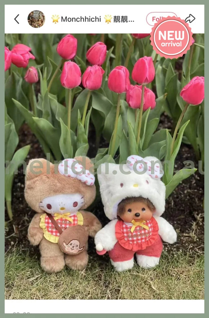 Monchhichi x Hello Kitty | Sekiguchi Plush Doll Toy H20×W12×D10cm (Special Collab 2nd Edition/Limited Edition)