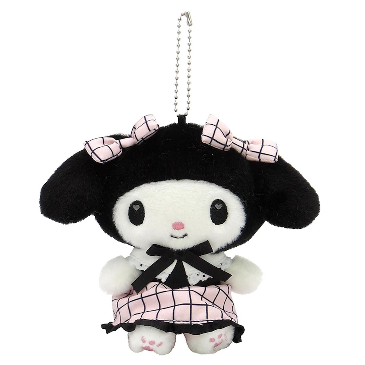 SANRIO | My Melody Bag Charm Plush Keychain Mascot Holder 90x155x120mm (Black Pink Grid Dress)