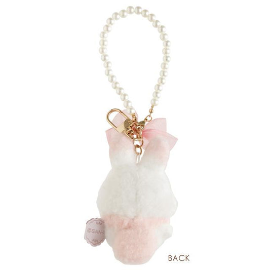 SAN-X | Sugarcocomuu Hanging Plush Bag Charm Keychain 80×80×25mm (Pop Pearl Ribbon Rabbit)