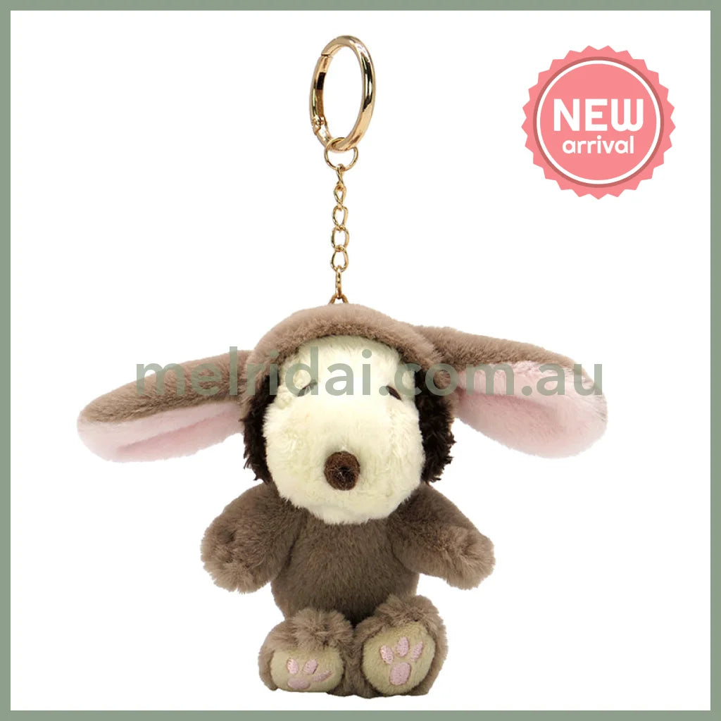PEANUTS | Snoopy Lop Ear Bunny Mascot Holder Plush Keychain Bag Charm 12×12×7.5cm (Brown)