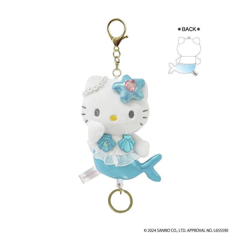 SANRIO | Hello Kitty Plush Keychain with Reel H11.6 × W8.5 × D6.3cm (Mermaid Blue Ver.)