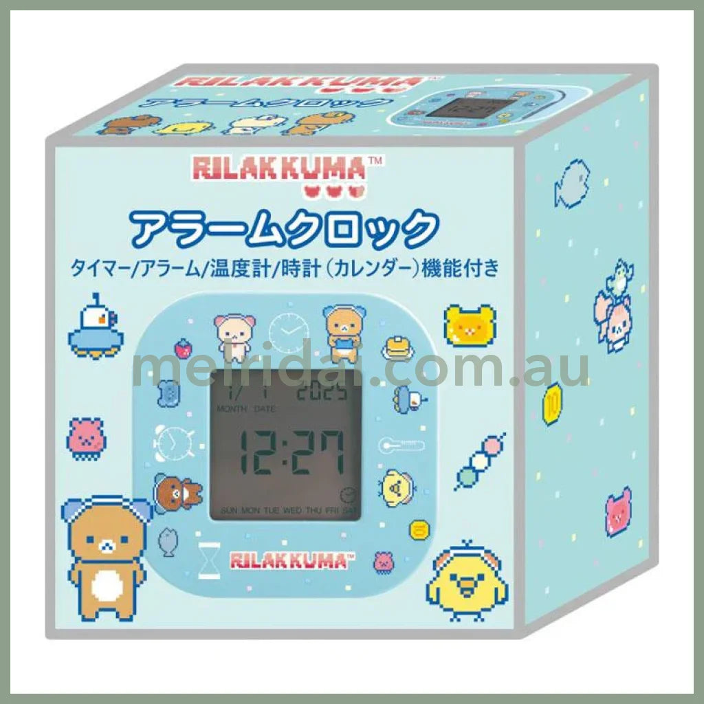 SAN-X | Alarm & Clock & Timer & Thermometer Four in One 70×70×35mm (Rilakkuma Gaming)
