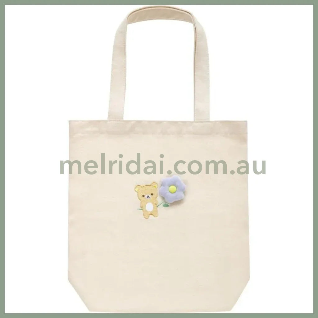 San-X | Embroidered Tote Bag 400×390×100mm (Basic Rilakkuma Flower)
