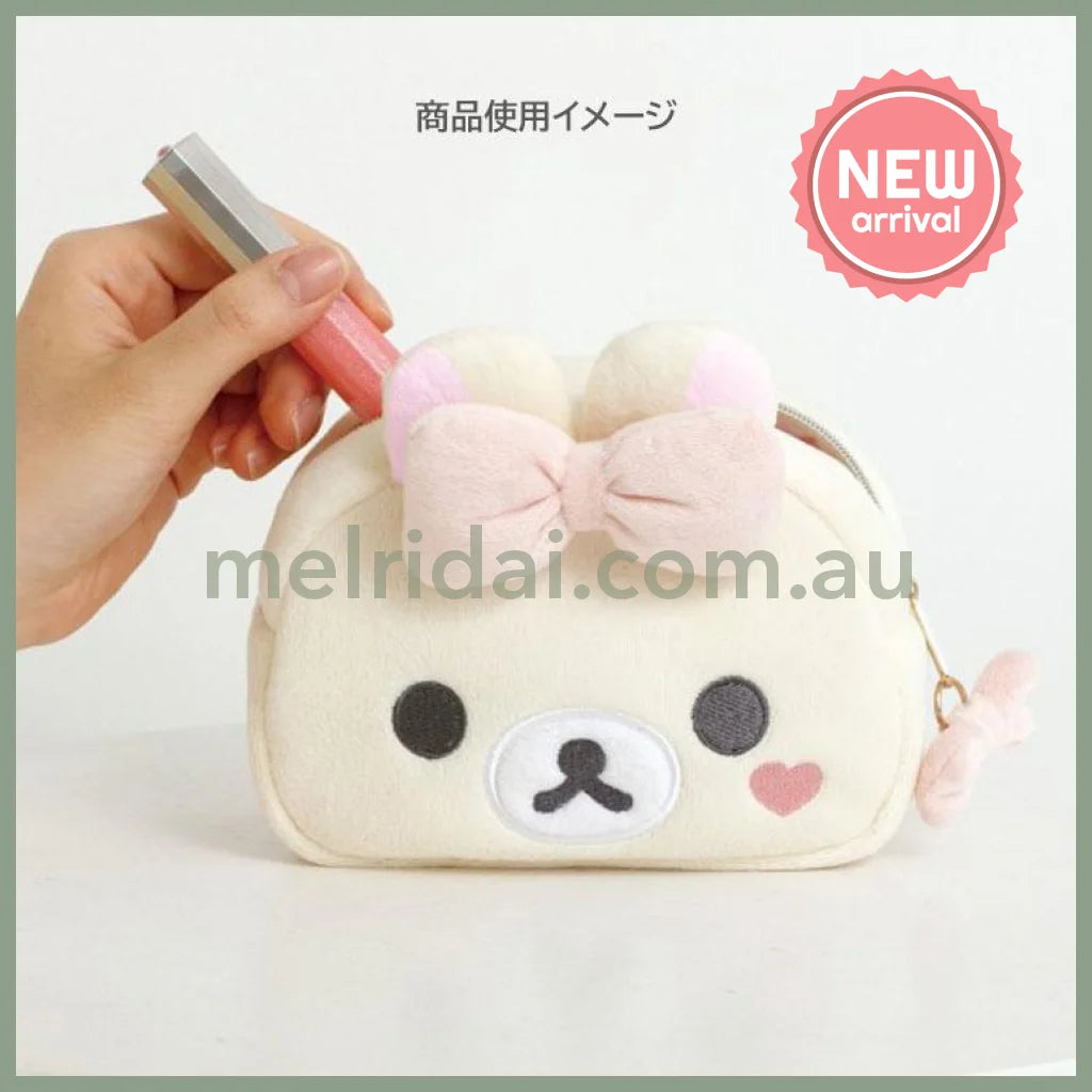 SAN-X | Korilakkuma Plush Pouch with Mirror Face Ribbon 100×145×70mm (Makeup Rilakkuma)
