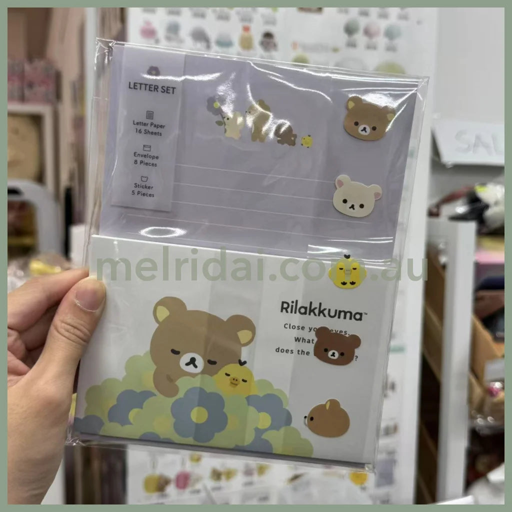 San-X | Letter Writing Set 190×142mm / letter paper and envelopes with sealing stickers (Basic Rilakkuma Flower)