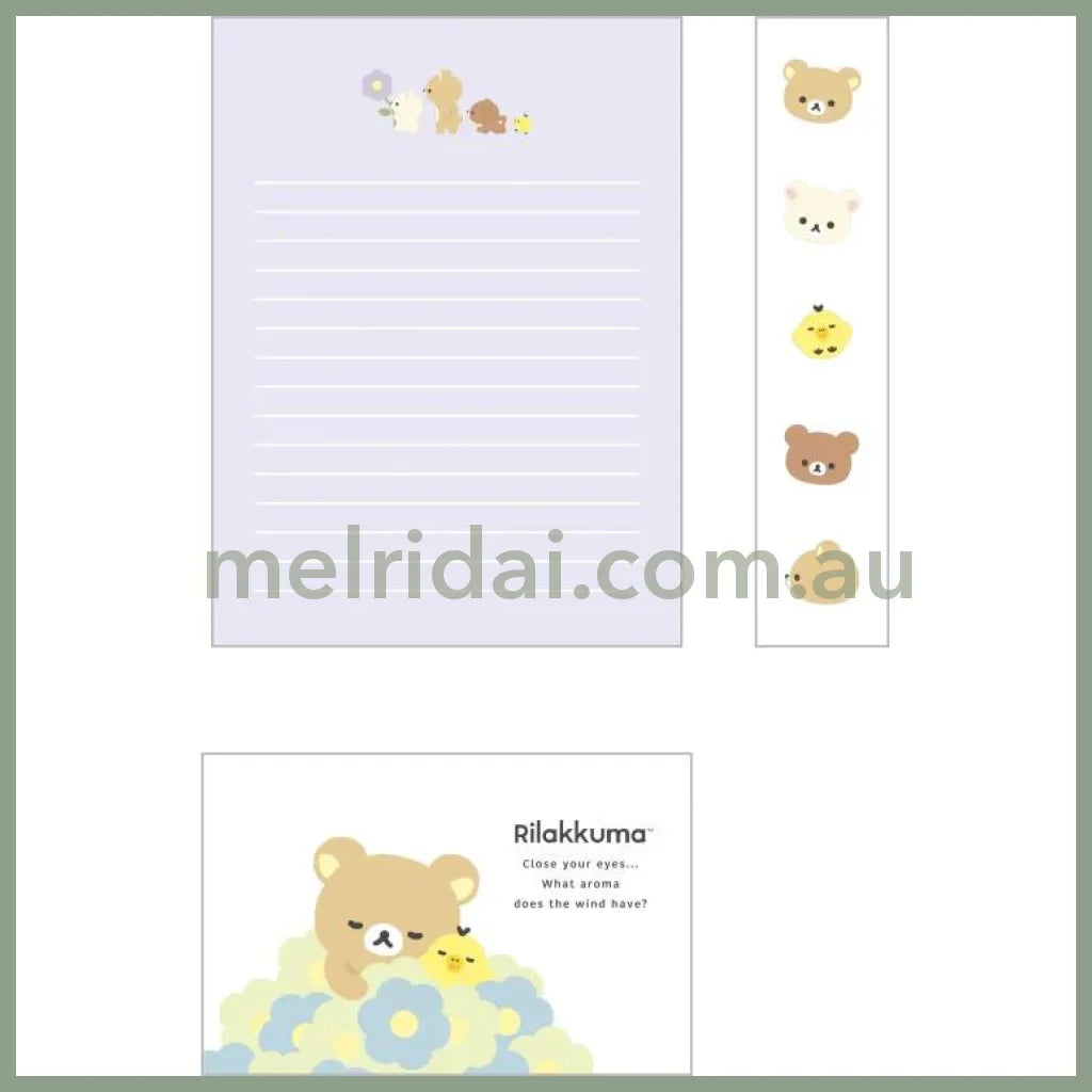 San-X | Letter Writing Set 190×142mm / letter paper and envelopes with sealing stickers (Basic Rilakkuma Flower)