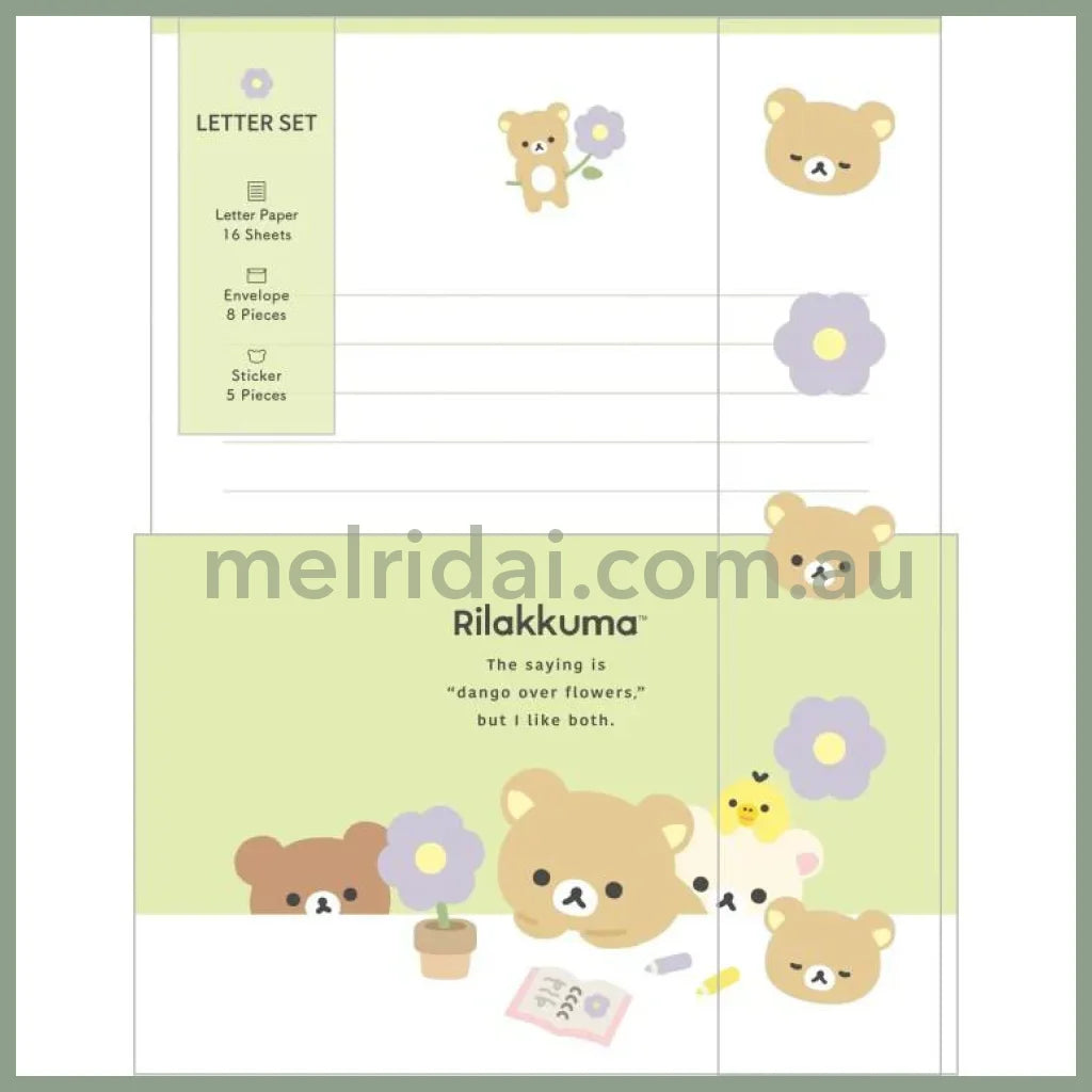 San-X | Letter Writing Set 190×142mm / letter paper and envelopes with sealing stickers (Basic Rilakkuma Flower)