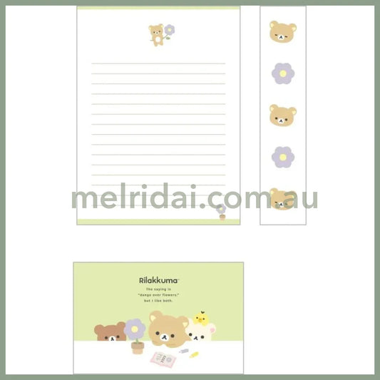 San-X | Letter Writing Set 190×142mm / letter paper and envelopes with sealing stickers (Basic Rilakkuma Flower)