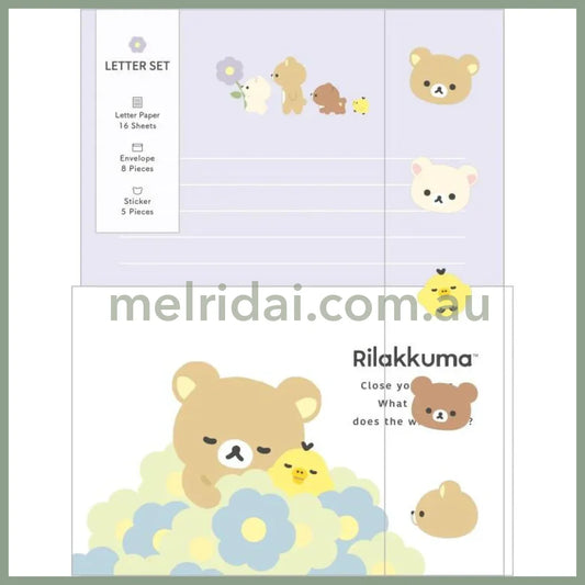 San-X | Letter Writing Set 190×142mm / letter paper and envelopes with sealing stickers (Basic Rilakkuma Flower)