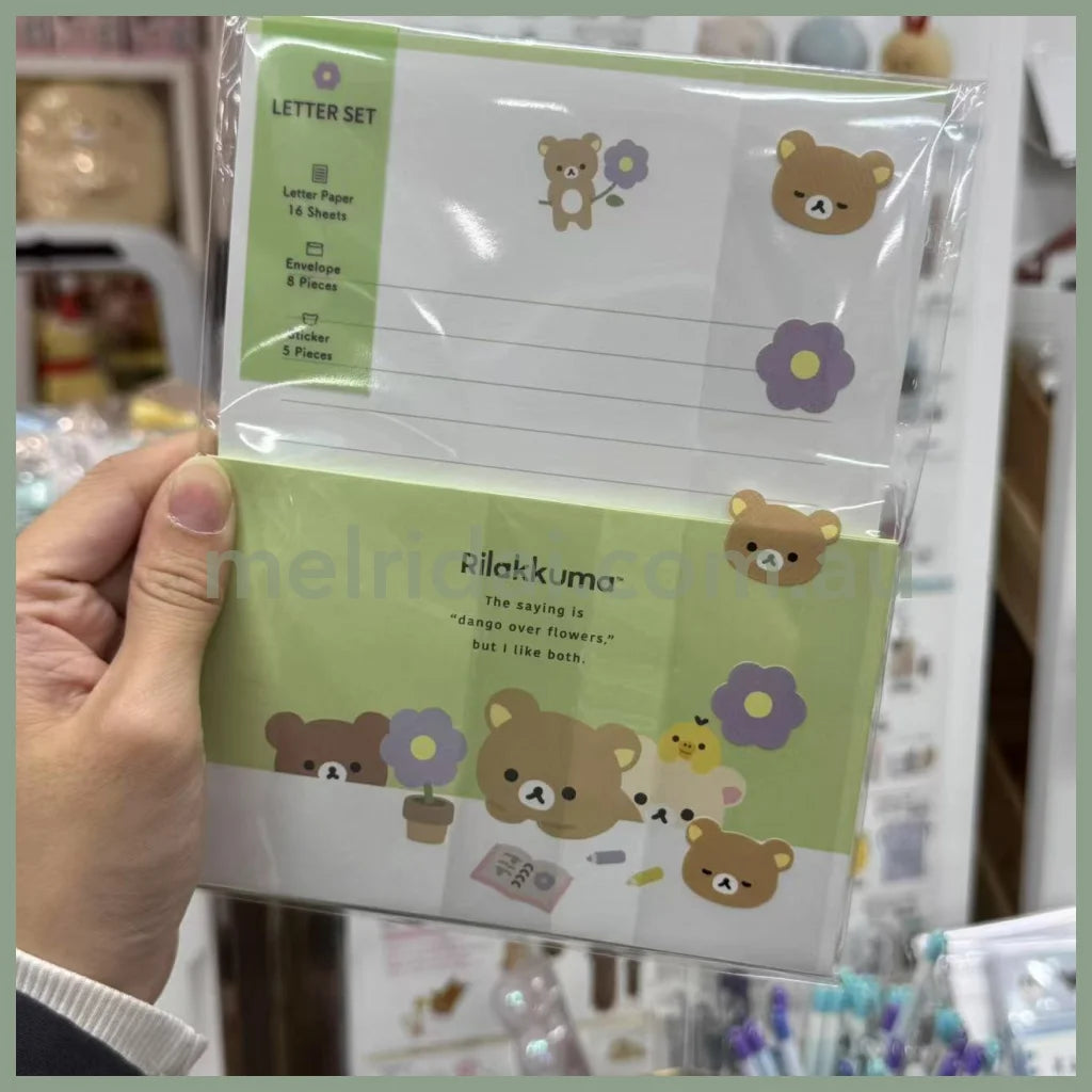 San-X | Letter Writing Set 190×142mm / letter paper and envelopes with sealing stickers (Basic Rilakkuma Flower)