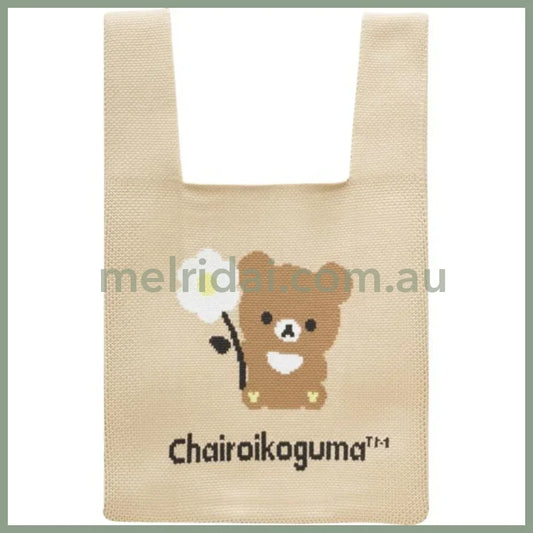 SAN-X | Rilakkuma Chairoikoguma Jacquard Woven Mini Tote Bag Knit Bag 360×200mm(Basic Rilakkuma Flower)