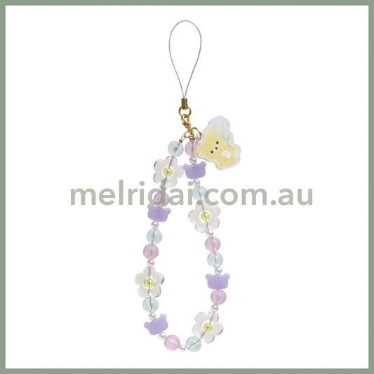 SAN-X | Rilakkuma Hand Strap Phone Charm 140×50mm (Basic Flower Sparkling Bead)