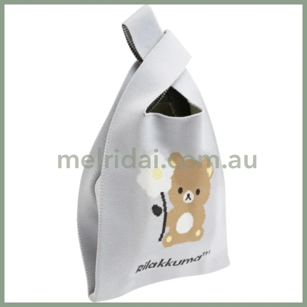 SAN-X | Rilakkuma Jacquard Woven Mini Tote Bag Knit Bag 360×200mm(Basic Rilakkuma Flower)