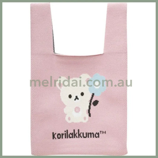 SAN-X | Rilakkuma Korilakkuma Jacquard Woven Mini Tote Bag Knit Bag 360×200mm(Basic Rilakkuma Flower)