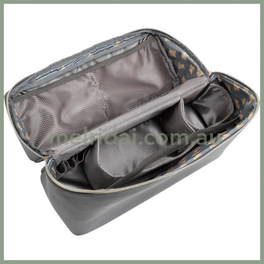 SAN-X | Rilakkuma Portable Desk Organizer Vanity Pouch Stand Big Pouch Cosmetic Pouch 250×320×130mm (Gray Black)