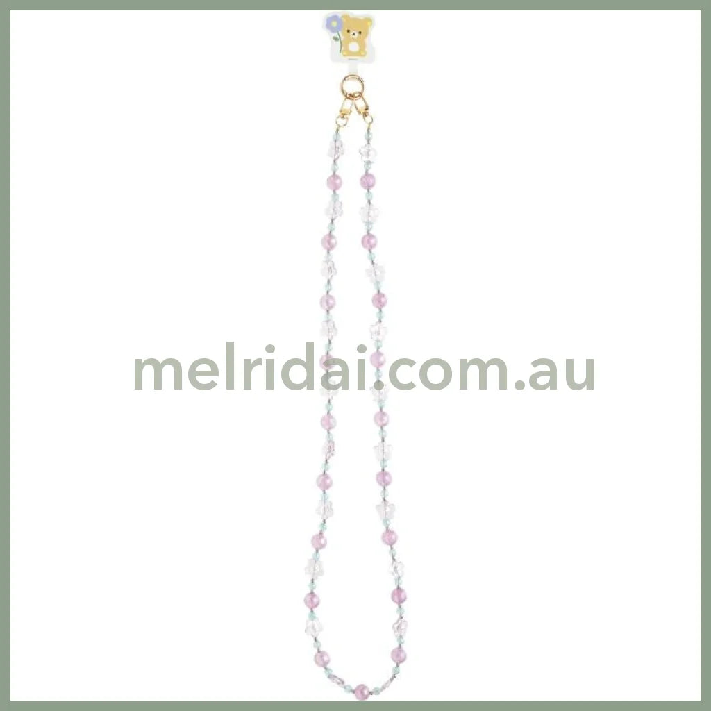SAN-X | Rilakkuma Smartphone Shoulder Strap 218×80×30mm (Basic Rilakkuma Flower Sparkling Bead)