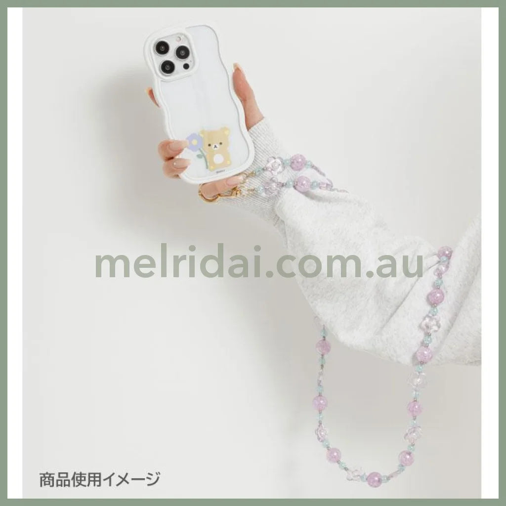 SAN-X | Rilakkuma Smartphone Shoulder Strap 218×80×30mm (Basic Rilakkuma Flower Sparkling Bead)