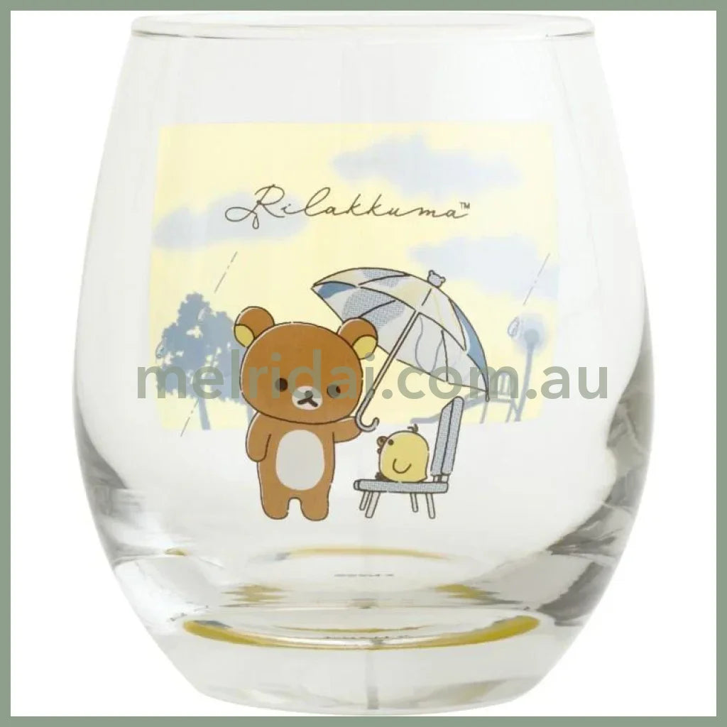 SAN-X | Rilakkuma Swaying Glass Tumbler Cup 95×Φ80mm (Umbrella Rain then Sunny)
