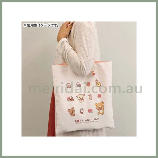 San - X | Rilakkuma Tote Bag (Korilakkuma Full Of Strawberry Day) 400×350Mm 轻松熊 超大托特包/单肩包（草莓系列）