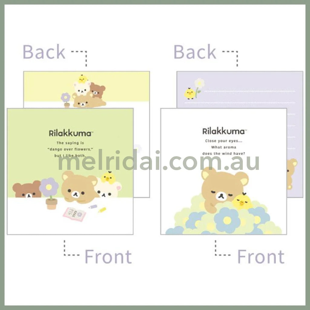 San-X | Square Memo Pad Green 100×100mm (Basic Rilakkuma Flower)