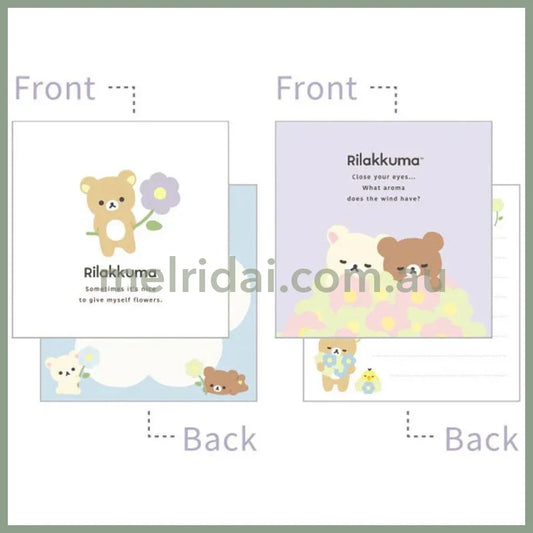 San-X | Square Memo Pad White 100×100mm (Basic Rilakkuma Flower)