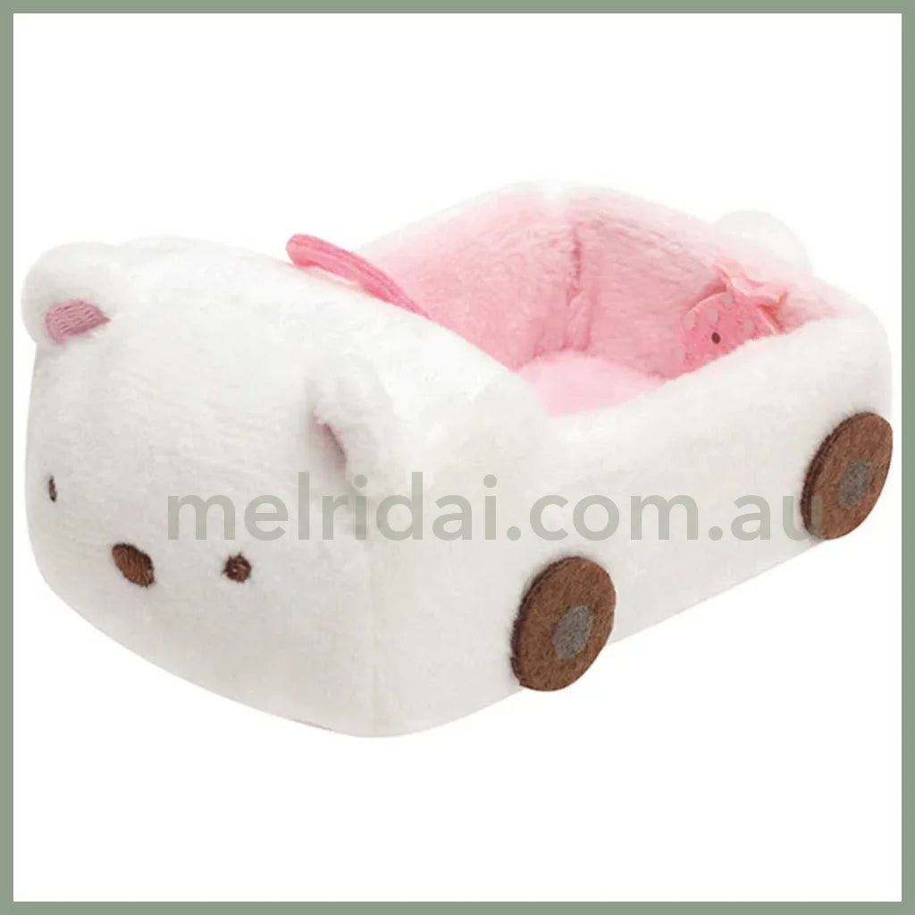 San - X | Sumikko Gurashi Mini Plush Car (Polar Bear) 4 - 5Cm 角落生物 迷你毛绒小车 场景玩具（白熊）Chiikawa宝宝可坐