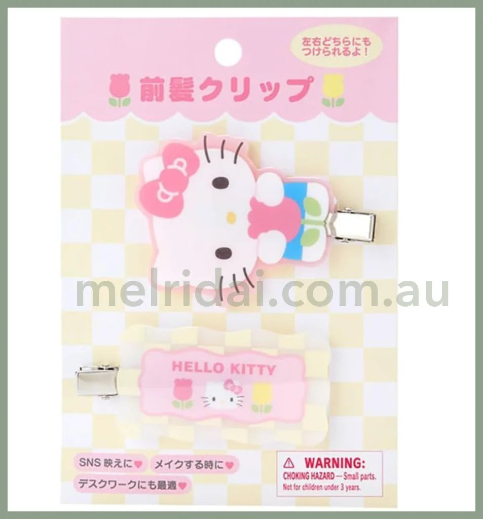 Sanrio | Bangs Clip (Pastel Checkers) 日本三丽鸥 春日前额发卡/刘海发卡（郁金香格子） 凯蒂猫Hello Kitty