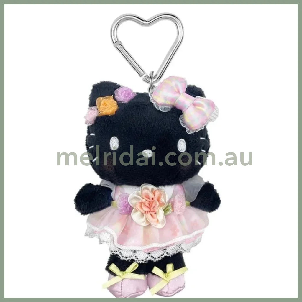 SANRIO | Black Hello Kitty Mascot Holder Plush Keychain with Heart Carabiner (50th Anniversary LimitedFlower)