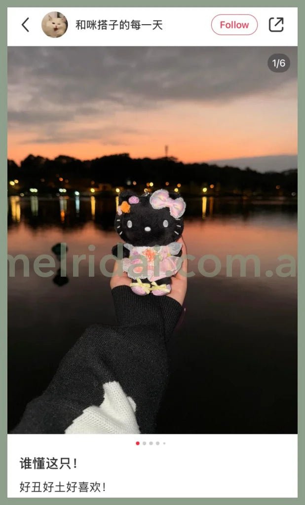 SANRIO | Black Hello Kitty Mascot Holder Plush Keychain with Heart Carabiner (50th Anniversary LimitedFlower)