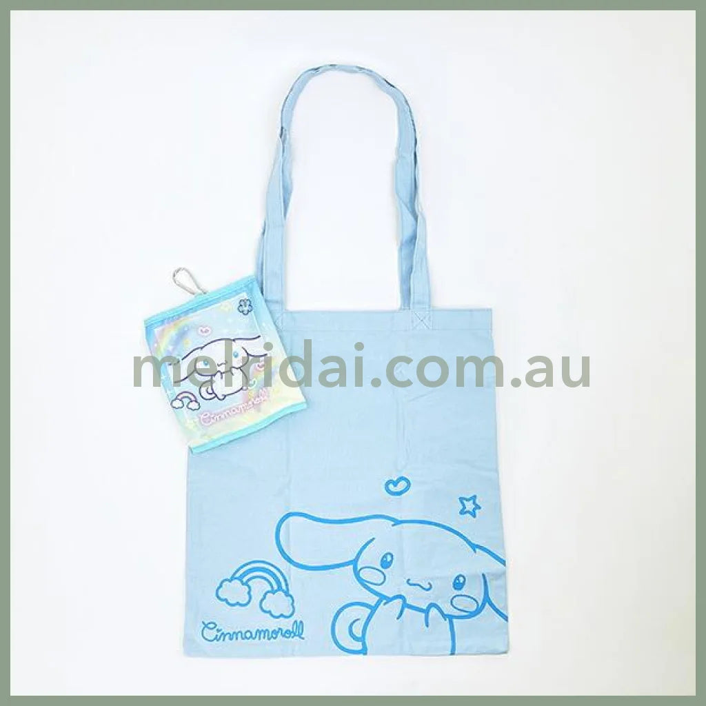 SANRIO | Cinnamoroll Foldable Tote Bag With Pouch Carabiner (Heart pounding Memories Heisei Retro)